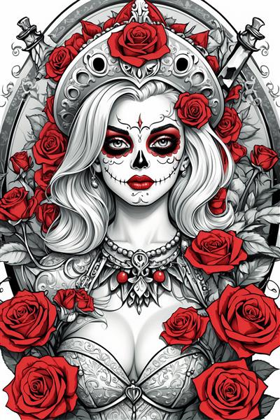 پرتره مرلین مونرو در نقش کتینا با تاج، زیورآلات و رزهای سرخ