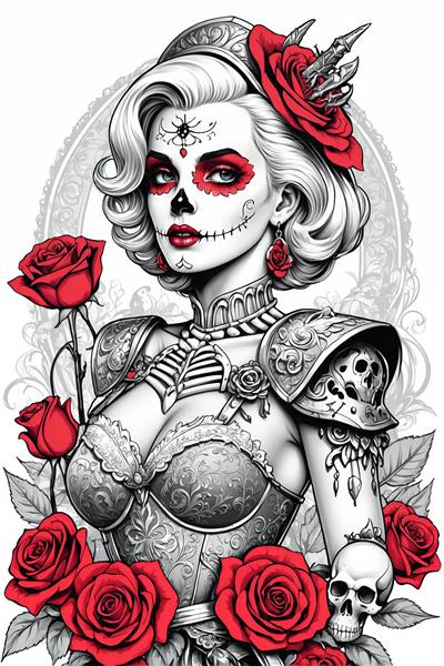 طرح مرلین مونروی شوالیه با زره و رزهای سرخ برای چاپ عریض