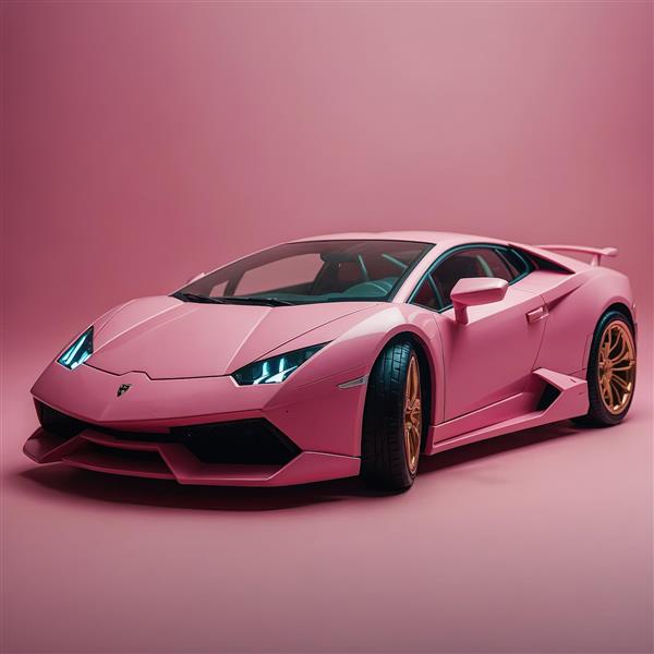 عکس استودیویی لامبورگینی صورتی با زمینه صورتی
