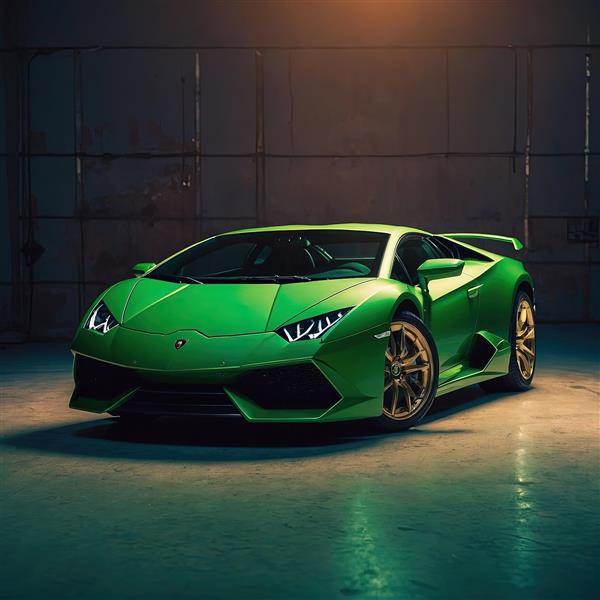 عکس باکیفیت لامبورگینی هوراکان سبز در پارکینگ