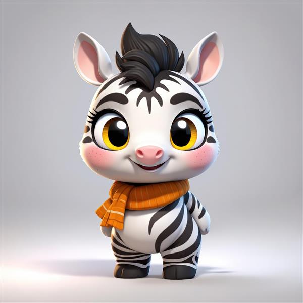 کاراکتر سه بعدی بچه گورخر با شالگردن نارنجی