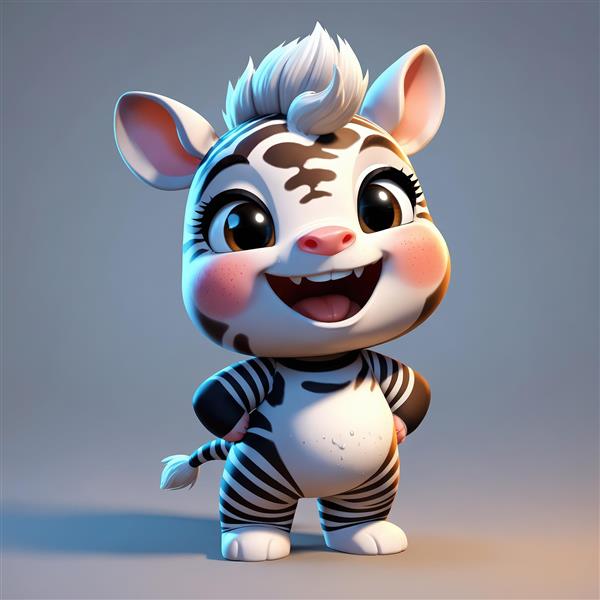 طراحی سه بعدی بچه گورخر شاد با یال سفید