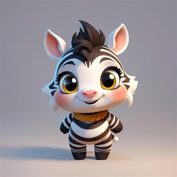 کاراکتر سه بعدی بچه گورخر با شالگردن زرد