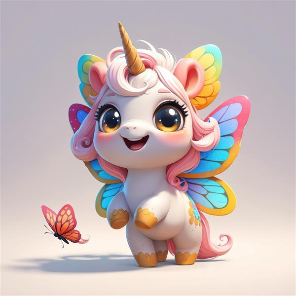 عکس هنری یونیکورن و پروانه صورتی