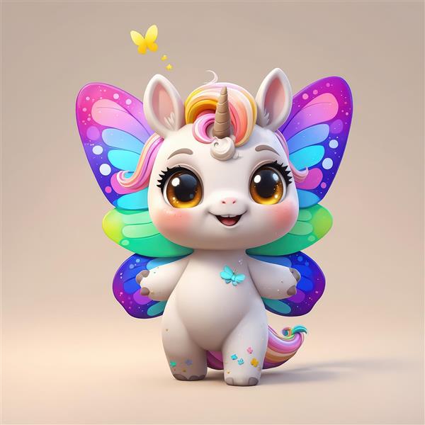 طرح چاپی یونیکورن کوچولو با بالهای بنفش و آبی