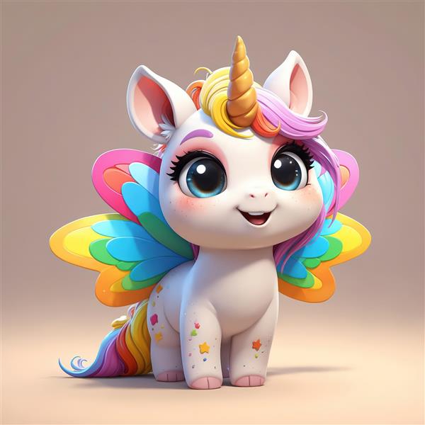 طرح بچه یونیکورن با یال و دم رنگین کمان