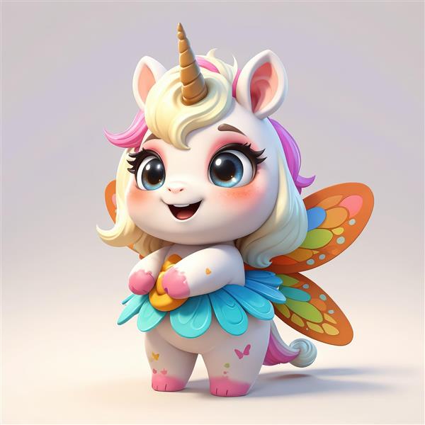 کاراکتر یونیکورن فرشته با دامن گلبرگ آبی