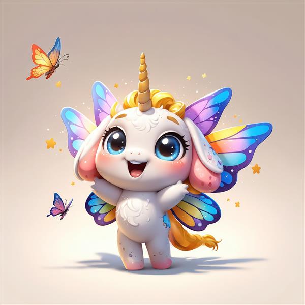 عکس یونیکورن فانتزی خوشحال با گوش های خرگوشی