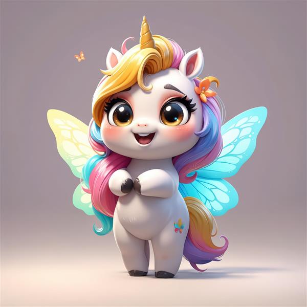 عکس فانتزی یونیکورن بالدار با موی رنگین کمان