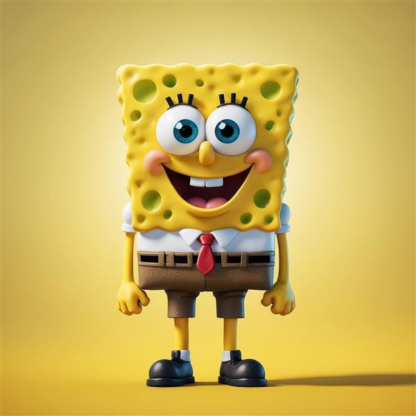 تصویر استوک باکیفیت و سه بعدی باب اسفنجی شلوارمکعبی با پس‌زمینه زرد