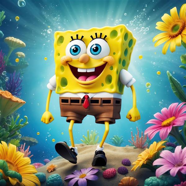پوستر باب اسفنجی شاد در اعماق اقیانوس و زیر دریا برای اتاق کودک