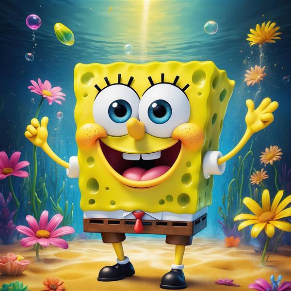 طرح باب اسفنجی در احاطه گل‌ها و برگ‌های فانتزی، تصویر باکیفیت برای دکوراسیون