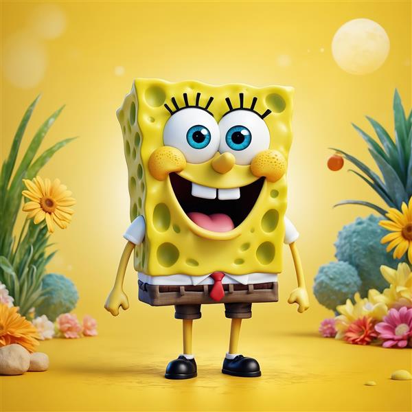 باب اسفنجی در میان فضای تابستانی، طرح استودیویی با تم گل و میوه آناناس