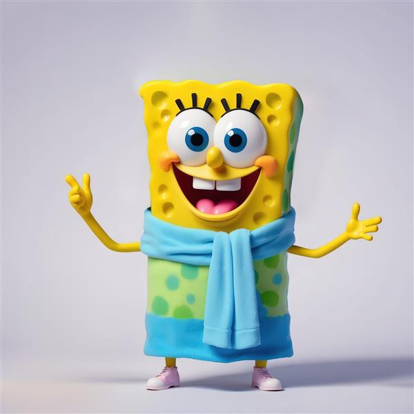 مجسمه باب اسفنجی با شال گردن و لباس زمستانی، مدل سه‌بعدی اورجینال