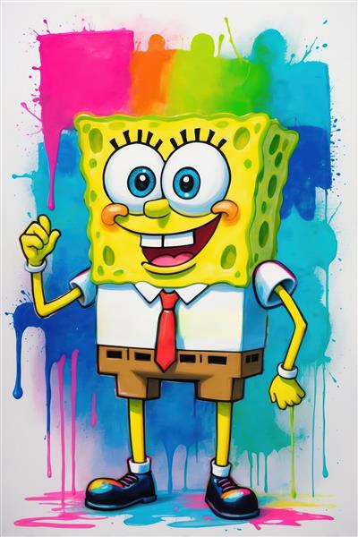 باب‌اسفنجی با پس‌زمینه رنگ‌های نئونی و افکت چکه کردن رنگ