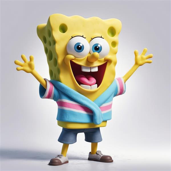 فیگور سه‌بعدی باب‌اسفنجی با لباس غیررسمی اسپرت و شاد