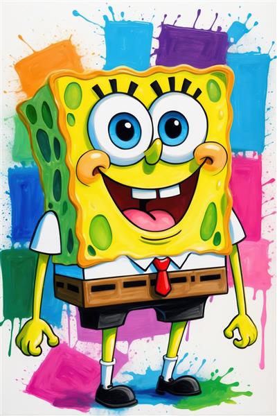 پوستر باب‌اسفنجی با پس‌زمینه لکه‌های رنگی آبرنگی روشن