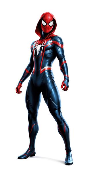 طرح ۳بعدی مرد عنکبوتی هودی با لباس اسپرت مشکی و قرمز – سبک فانتزی