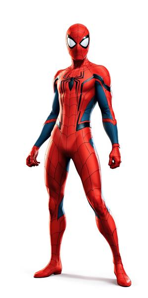مرد عنکبوتی در لباس کلاسیک با جزئیات آبی روشن و قرمز، تمام قد
