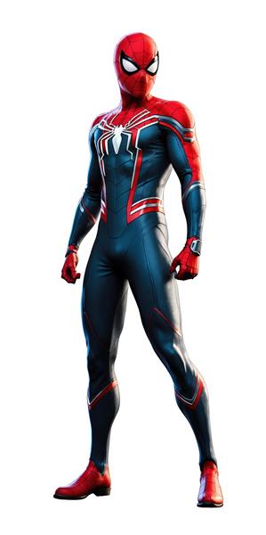 طرح مرد عنکبوتی با لباس جدید با رنگ‌های آبی، قرمز و سفید