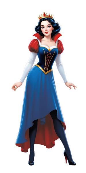 تصویر باکیفیت سفید برفی با طراحی لباس مشکی آبی و تاج طلایی