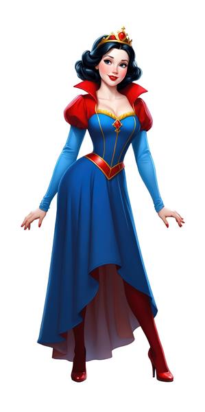 پرتره گرافیکی سفید برفی با دامن کوتاه و ساق بلند قرمز، مدل فانتزی