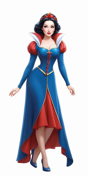 پرتره سفید برفی دیزنی در لباس کلاسیک آبی با پاپیون قرمز