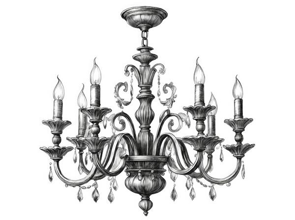 آیکون وکتور لوستر کلاسیک شش شاخه طرح منبت‌کاری شده با نگین‌های آویزان