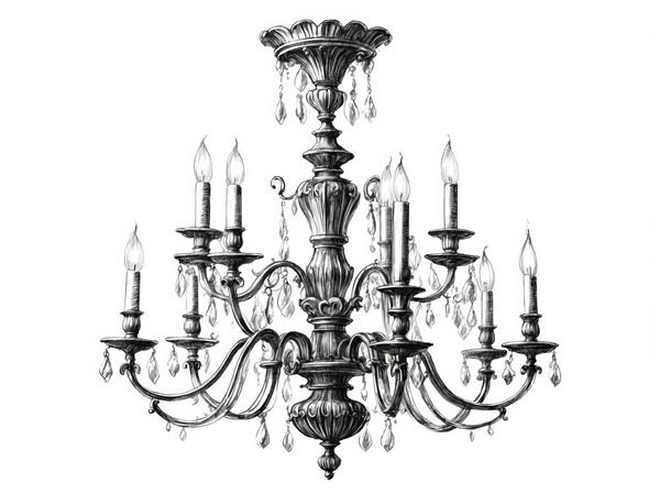 وکتور لوستر مجلل دوازده شاخه با جزئیات تراش‌خورده و آویزهای کریستال
