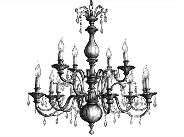 طرح وکتور لوستر پرآویز کریستالی با طراحی آنتیک و نور شمعی، مناسب چاپ پوستر