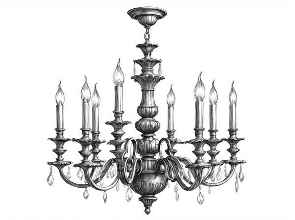 آیکون وکتور لوستر کلاسیک 12 شاخه با طرح‌های حکاکی شده و کریستال