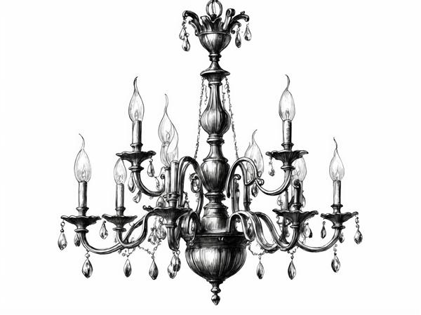 وکتور لوستر ۸ شعله کلاسیک طرح قلم‌کاری شده، با جزئیات دقیق