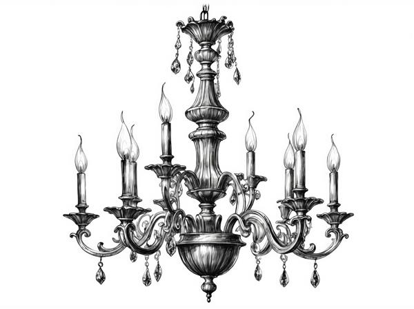 آیکون وکتور لوستر کریستالی با طراحی کلاسیک و شعله‌های شمعی