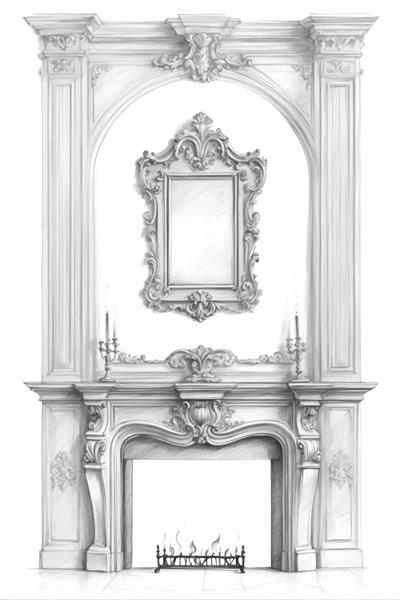 تصویر وکتور شومینه سلطنتی و طاقچه لوکس با شمعدان و شعله‌های آتش