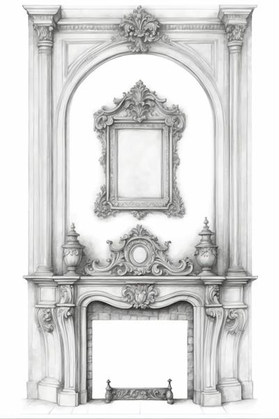 طرح وکتور قاب‌بندی دیوار و شومینه کلاسیک با جزئیات منبت‌کاری شده