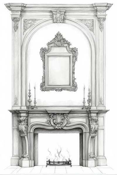 وکتور شومینه مجلل رومی با طاق قوسی و آتش، مناسب چاپ در ابعاد عریض