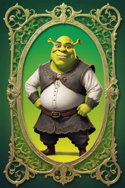 پوستر کلاسیک شرک در قاب سبز و طلایی با حالت ایستاده جدی