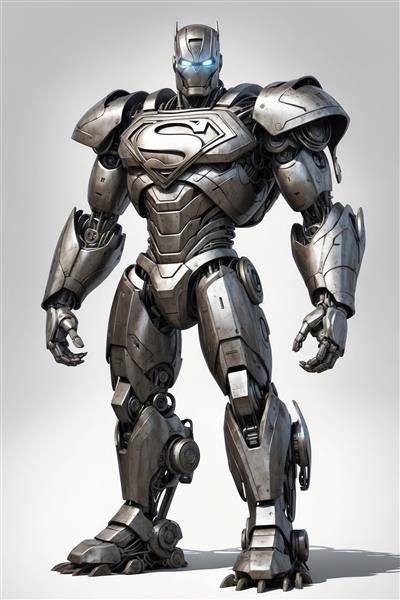 طرح اورجینال سوپرمن تمام فولادی (سایبرگ) در پس‌زمینه روشن