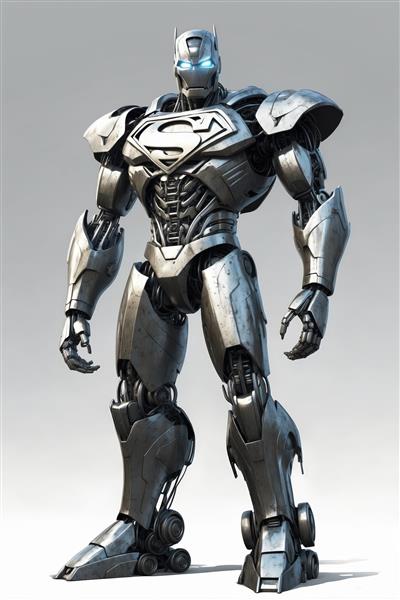 تابلو سوپرمن مکانیکی با زره نقره‌ای کامل (بدون آرم رنگی) با نمای کامل
