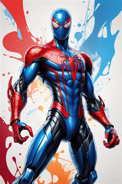 پوستر مرد عنکبوتی پیشرفته با پس‌زمینه رنگارنگ