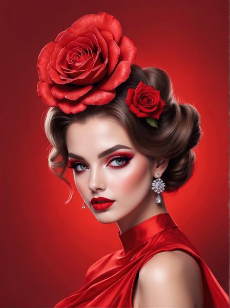 پوستر زن پری بالدار با لباس آستین بلند قرمز و بال‌های پروانه برای دکوراسیون منزل