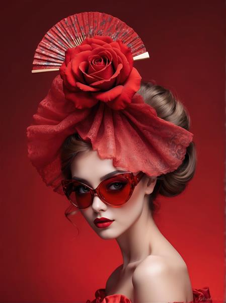 طرح گرافیکی زن پری بالدار با بال پروانه قرمز و موی بلند برای دکوراسیون داخلی