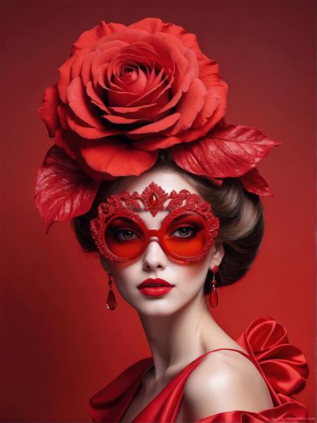 تصویر اورجینال زن پری بالدار قرمز با لباس بلند و موهای مشکی برای چاپ عریض