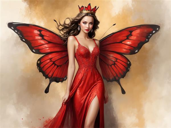 تصویر با رزولوشن بالا از پری پروانه در لباس شب فاخر، چاپ پوستر مدرن
