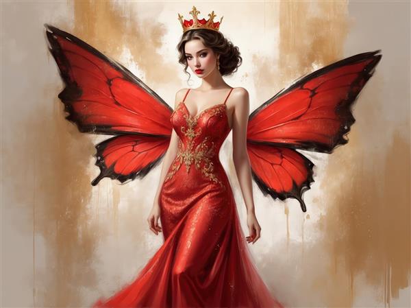 عکس لاکچری پری پروانه ملکه با تاج و پیراهن دکلته، چاپ و تولید تابلو