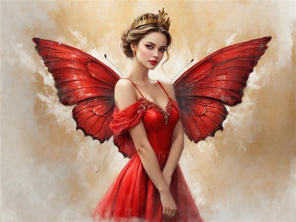 پری پروانه سرخپوش با تاج طلایی، مناسب پوستر و تابلو دکوراتیو