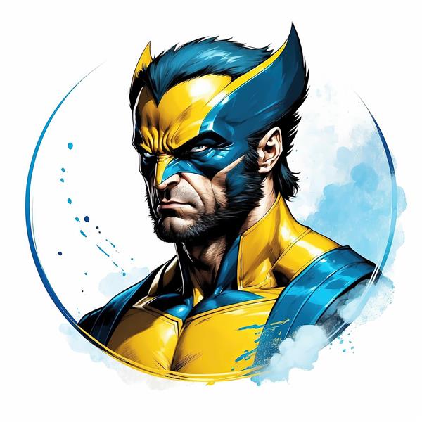 طرح ولورین با ماسک نیمه‌باز و افکت آبرنگی آب و آسمان