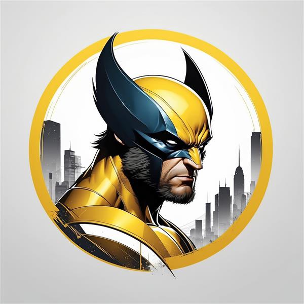 پرتره سایدفیس ولورین با لباس براق در پس‌زمینه سیلوی خاکستری شهر