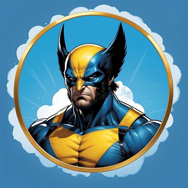 ولورین در قاب دایره‌ای طلایی با پس‌زمینه ابر و آسمان آبی روشن