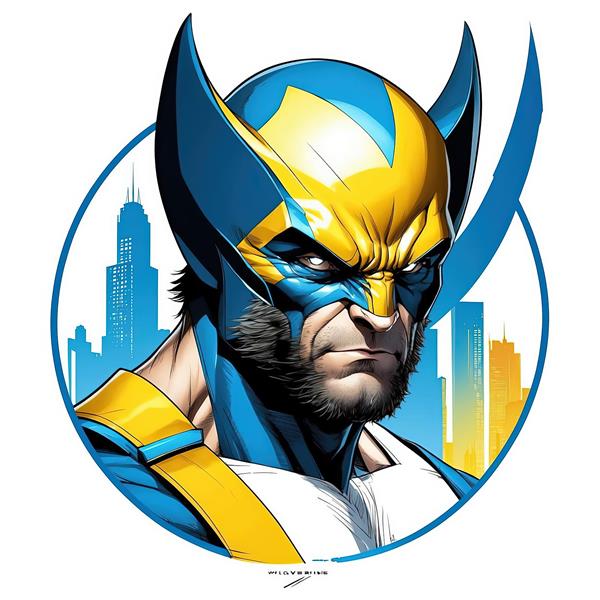 پرتره نزدیک ولورین با ریش و پس‌زمینه متمایز آسمان‌خراش‌ها